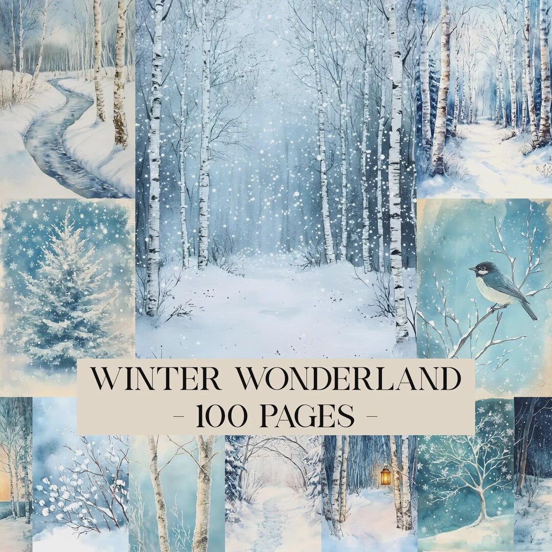 Winter Wonderland Junk Journal Pages, Snowy Journal Papers, Winter ...