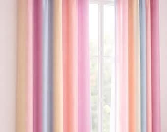 Rainbow Stripe Organic Cotton Curtains, Hand Block Print, Custom Size