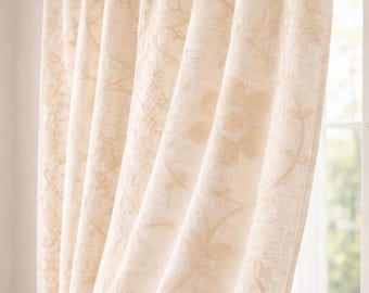 Sheer Linen Curtains: Ivory Floral Embroidery - Custom Sizes & Styles