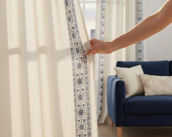 Cortinas transparentes color marfil con delicados bordados florales: hechas a medida