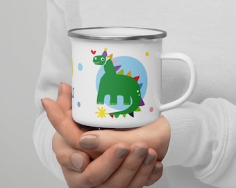 Taza de dinosaurio esmaltada personalizada, regalo para niños, taza infantil con nombre, regalo de dinosaurio, taza para niños, primer día de clases, inicio de clases