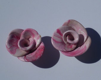 Polymer clay rose cabochons-set of 2-WHITE SET