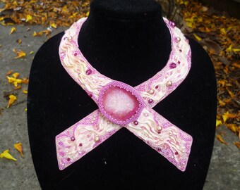 Jane---Breast Cancer collar necklace OOAK