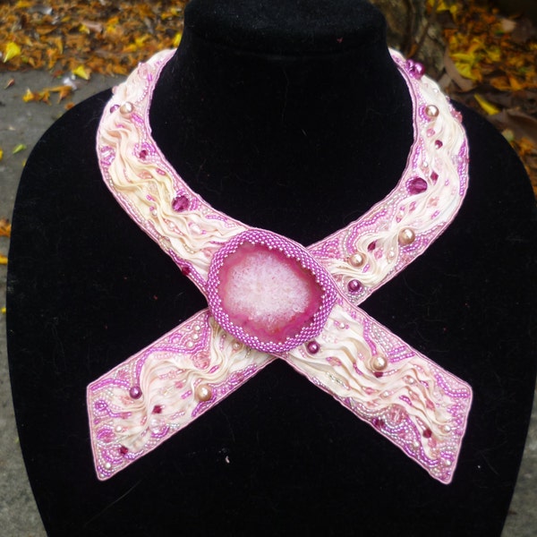 Jane---Breast Cancer collar necklace OOAK