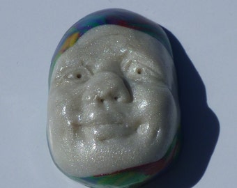 Blended Pearl and Rainbow polymer clay face cabochon