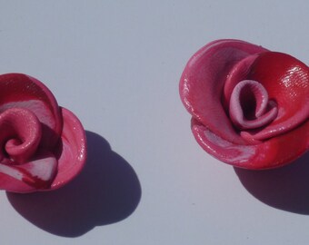 Polymer clay rose cabochons-set of 2-PINK SET