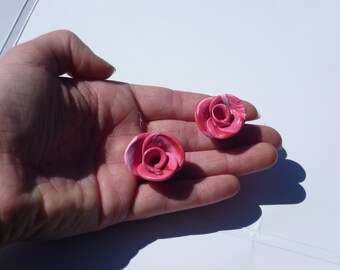 Polymer clay rose cabochons-set of 2-PINK SET