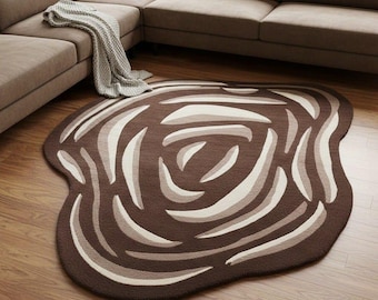 Hand Tufted Wool Floral Rug Brown Flower Carpet