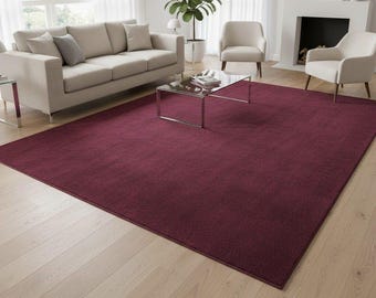 Hand-Tufted Burgundy Wool Rug – Plush Maroon Carpet, Modern Home Decor