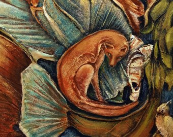 Fox Textured Framed Hand Painted Original Acrylic Painting Abstract 32 x 42 cm Wall Art Deco Living Gift for Animals and Nature Lovers