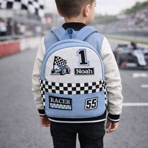 Custom Name Racer Car  Themed  Backpack for Kindergarten and Preschool Gifts