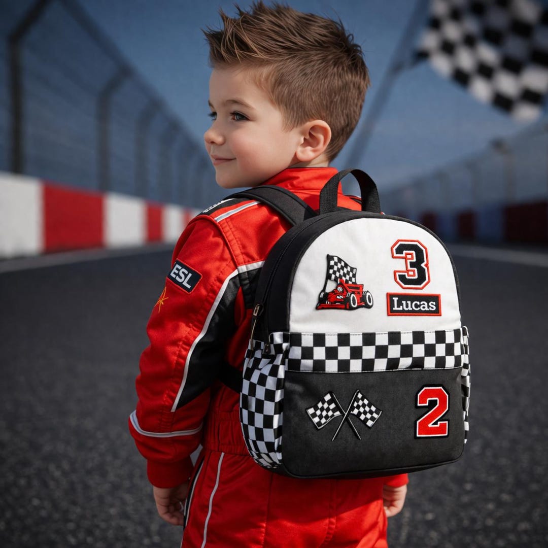 Personalized Race Car Kids Backpack, Custom Name Toddler Bag, Racing ...
