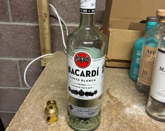 Upcycled Rum & Liqueur Bottle Lamp – Handmade Bar Decor