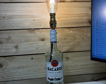 Upcycled Rum & Liqueur Bottle Lamp – Handmade Bar Decor