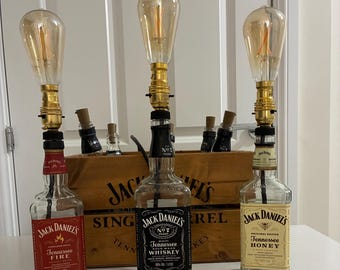 Upcycled Jack Daniel's Bottle Lamp – Handmade Whiskey Bar Decor