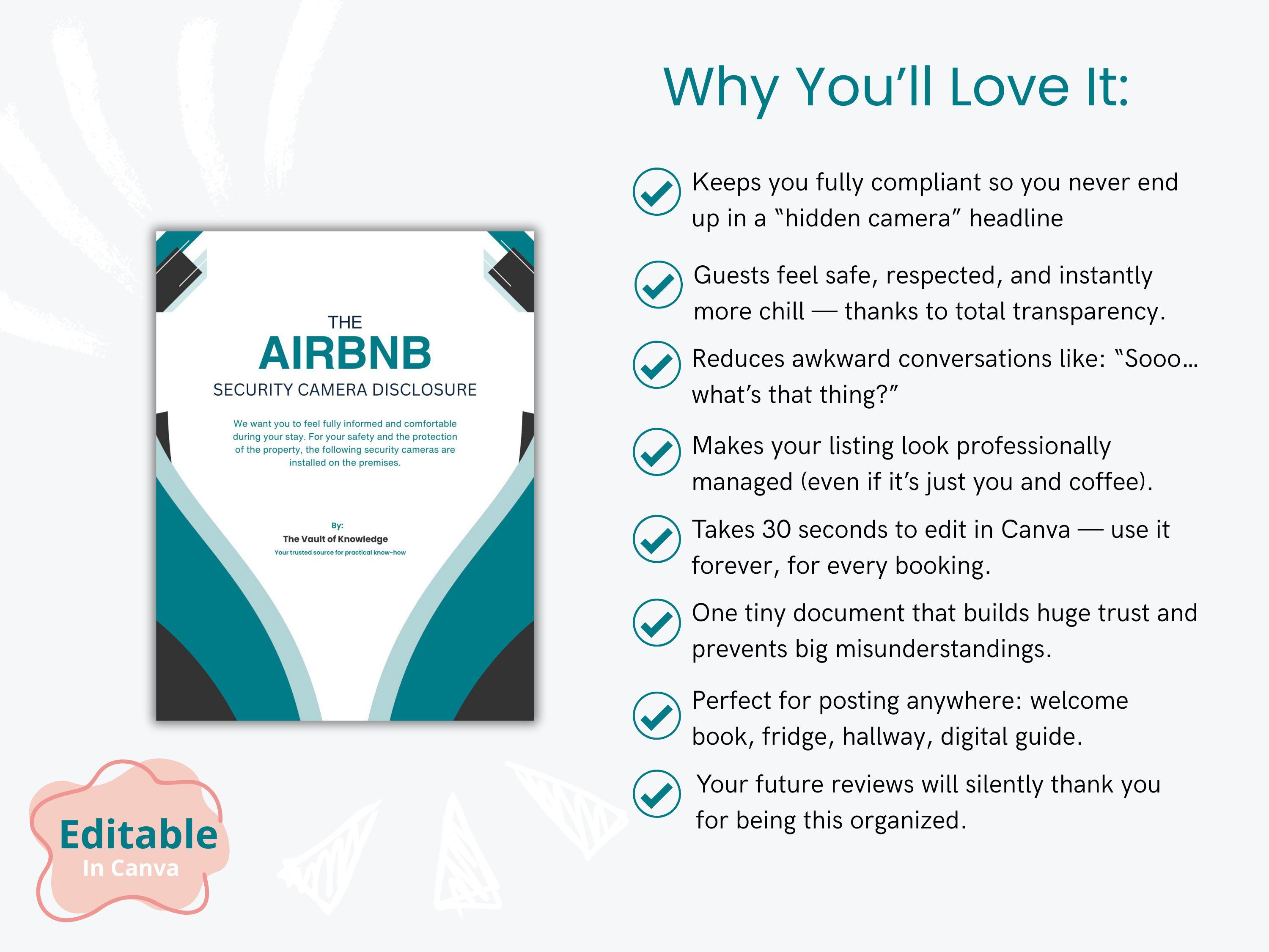 Security Camera Disclosure Template | Airbnb Compliance Form | Camera ...