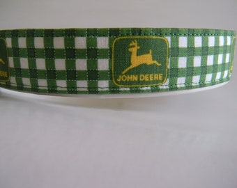 Handmade Cotton Dog Collar - Green Gingham John Deere