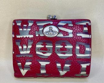 Äkta Vivienne Westwood Plånbok – Begagnad Kisslock Bifold, Röd Grafisk Designer Plånbok