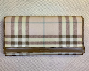 Begagnad rutig Continental plånbok • Beige brun rosa rutig • Tidigt 2000-tal Vintage