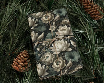 Vintage Floral Pattern Wrapping Paper | Dark Botanical Gift Wrap