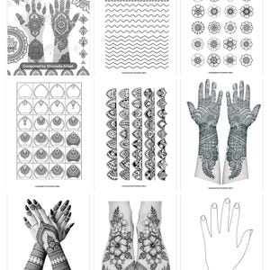 Återanvändbar arbetsbok för henna-målning | Mehndi-designer steg för steg 60 ark (PDF)