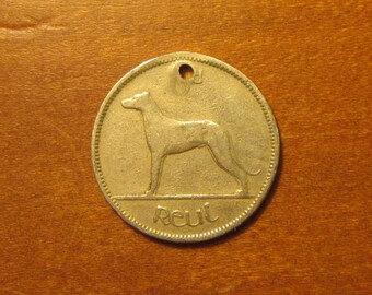 1961 Irish Sixpence Coin Old Ireland Greyhound Dog Celtic Harp Vintage