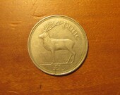 1990 Ireland pound, 1L, Irish world coin, lucky, harp, punt, red deer