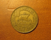 1955 Lebanon 10 piastres coin, lebanese, collecting jewelry craft supply supplies, world coins, cedar tree, ship,inv4
