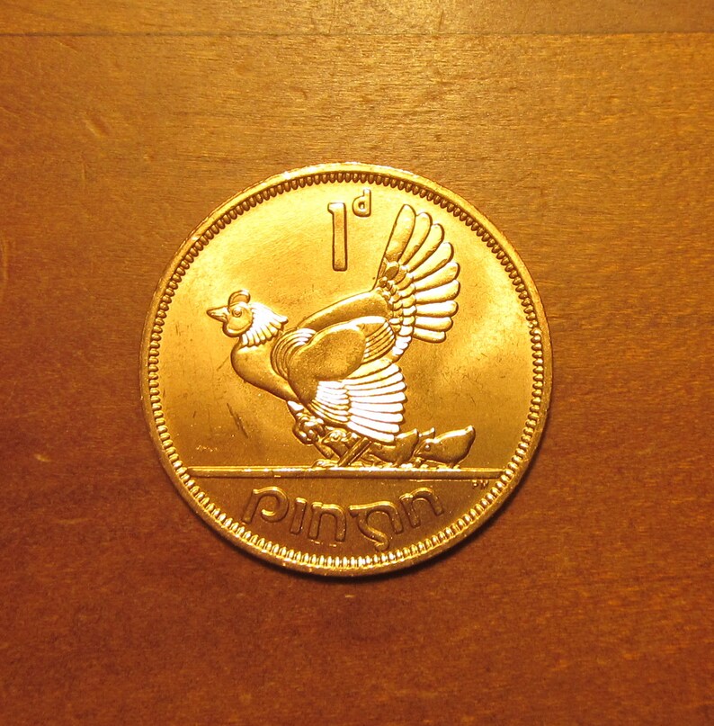 Ireland Hen And Chickens LAST YEAR ISSUED 1968 Irish One Penny Coin Harp