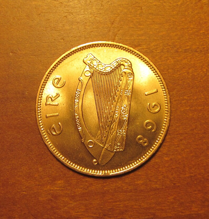 Ireland Hen And Chickens LAST YEAR ISSUED 1968 Irish One Penny Coin Harp