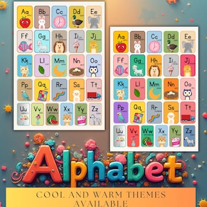 ABC Alphabet Poster with Pictures | Wall Art for Kids | Preschool & Kindergarten Learning Print | 2 Themes | Printable Classroom Decor