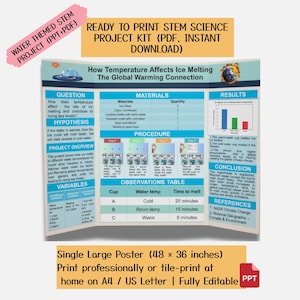 Bearbeitbar + bereit zum Drucken von Science Fair-Projektkit | STEM Lernaktivitäten |Kids Science Experiment |Druckbare PDF & PPT |Trifold Display