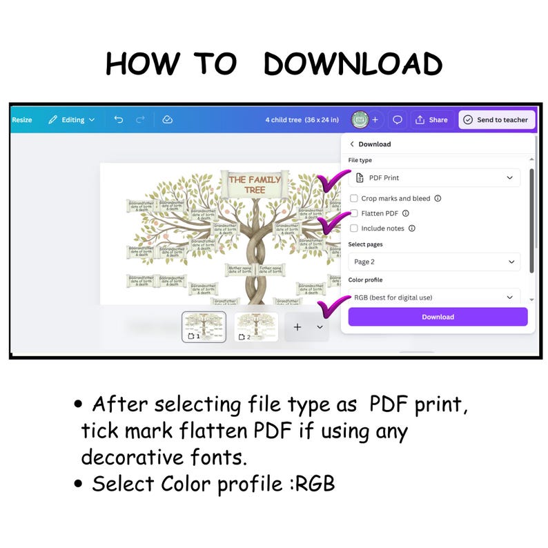 Family Tree Template 5 Generation | Editable Canva Pedigree Chart ...