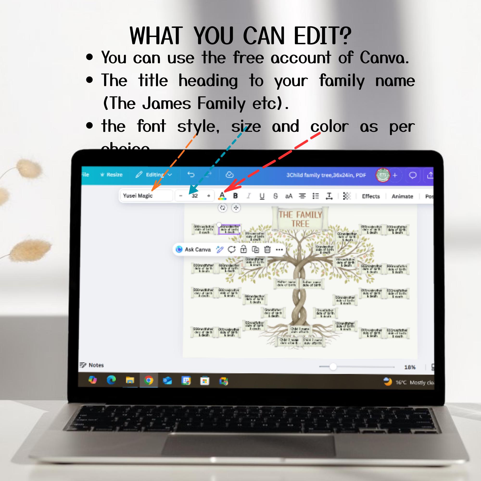 Family Tree Template 5 Generations | Canva Editable + Handwriting PDF ...