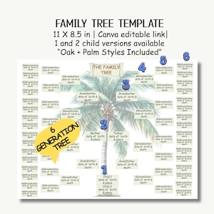 Family Tree Template with 6 Generations | Editable Ancestry Chart Printable | US Letter Canva File