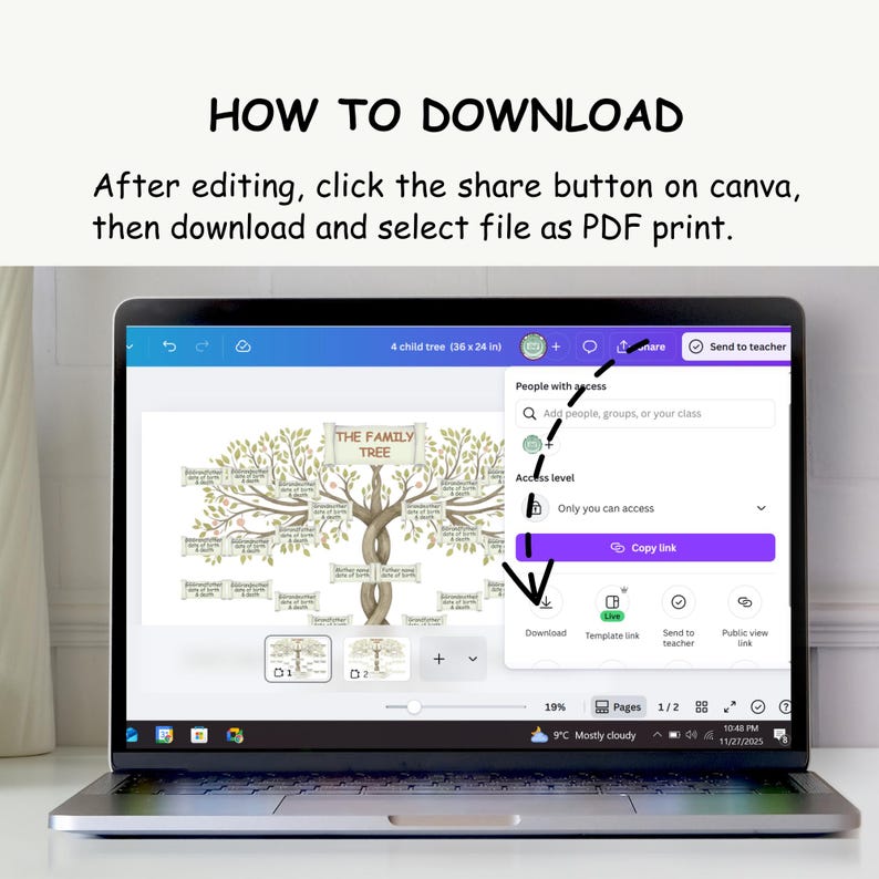 Family Tree Template 5 Generation | Editable Canva Pedigree Chart ...