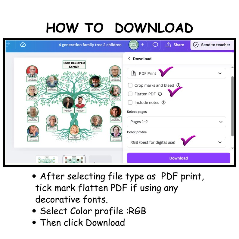 Editable 4th Generation Family Tree With Photos – Printable Canva ...