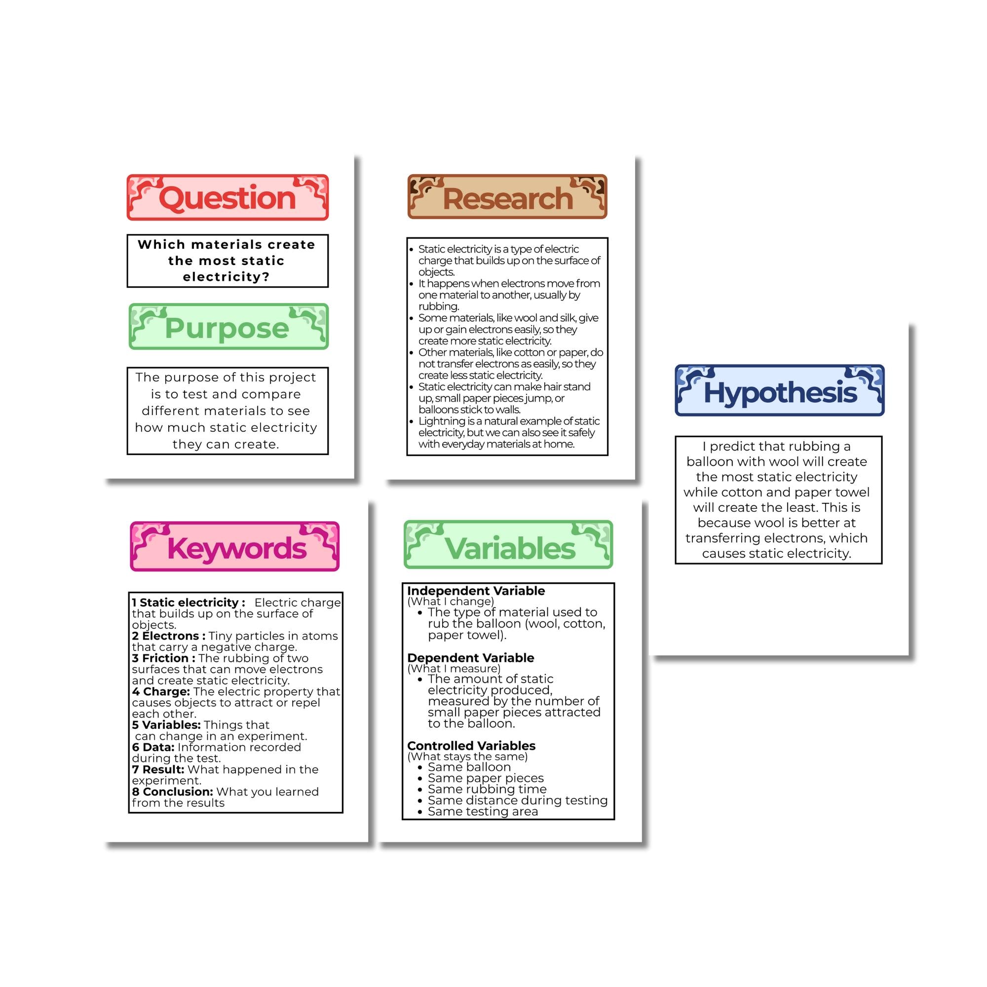 Science Fair Project | Scientific Method Static Electricity | STEM ...
