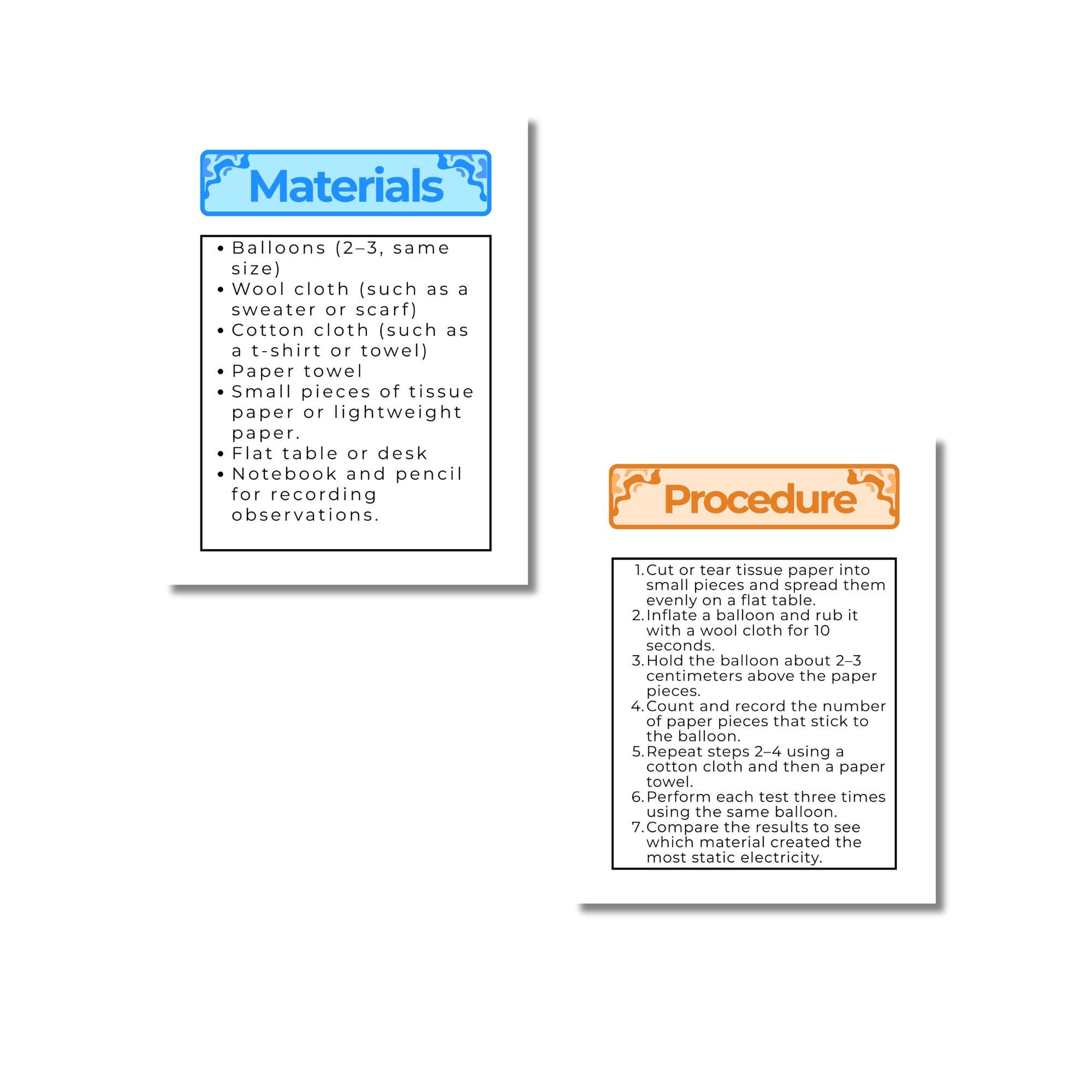 Science Fair Project | Scientific Method Static Electricity | STEM ...