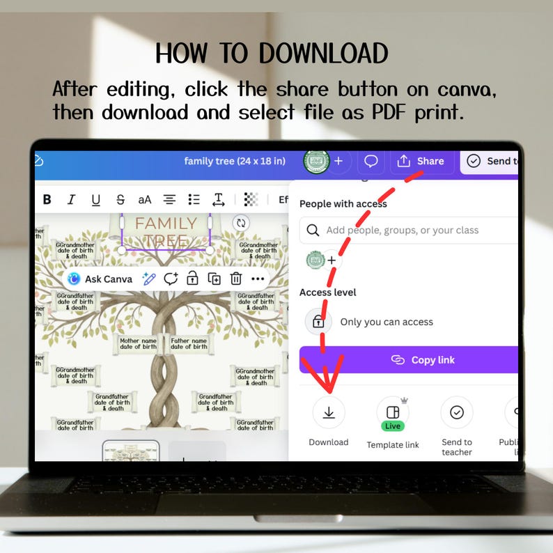 Family Tree Template 5 Generations | Canva Editable + Handwriting PDF ...