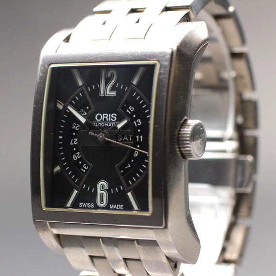 S size ORIS Rectangular 7622 Day Date Black Dial … - image 3