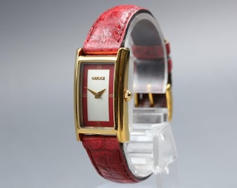 Vintage gucci classic square 2600l red gold quartz women's watch [near mint]