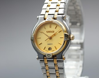 Vintage gucci 9000l gold dial 25mm quartz women's watch from japan [near mint]