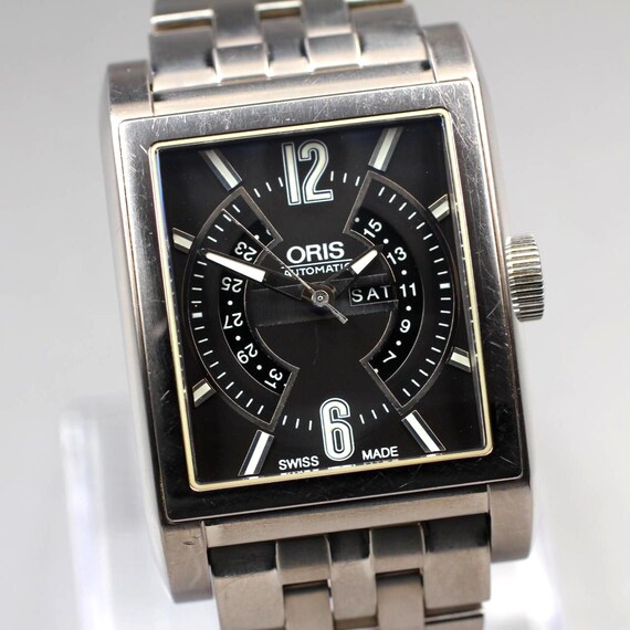 S size ORIS Rectangular 7622 Day Date Black Dial … - image 2