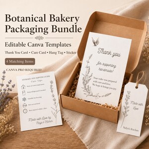 Verpakkingsset voor bakkerijproducten | Bewerkbare Canva Pro-sjablonen: bedankkaartjes, verzorgingskaartjes, labels en stickers