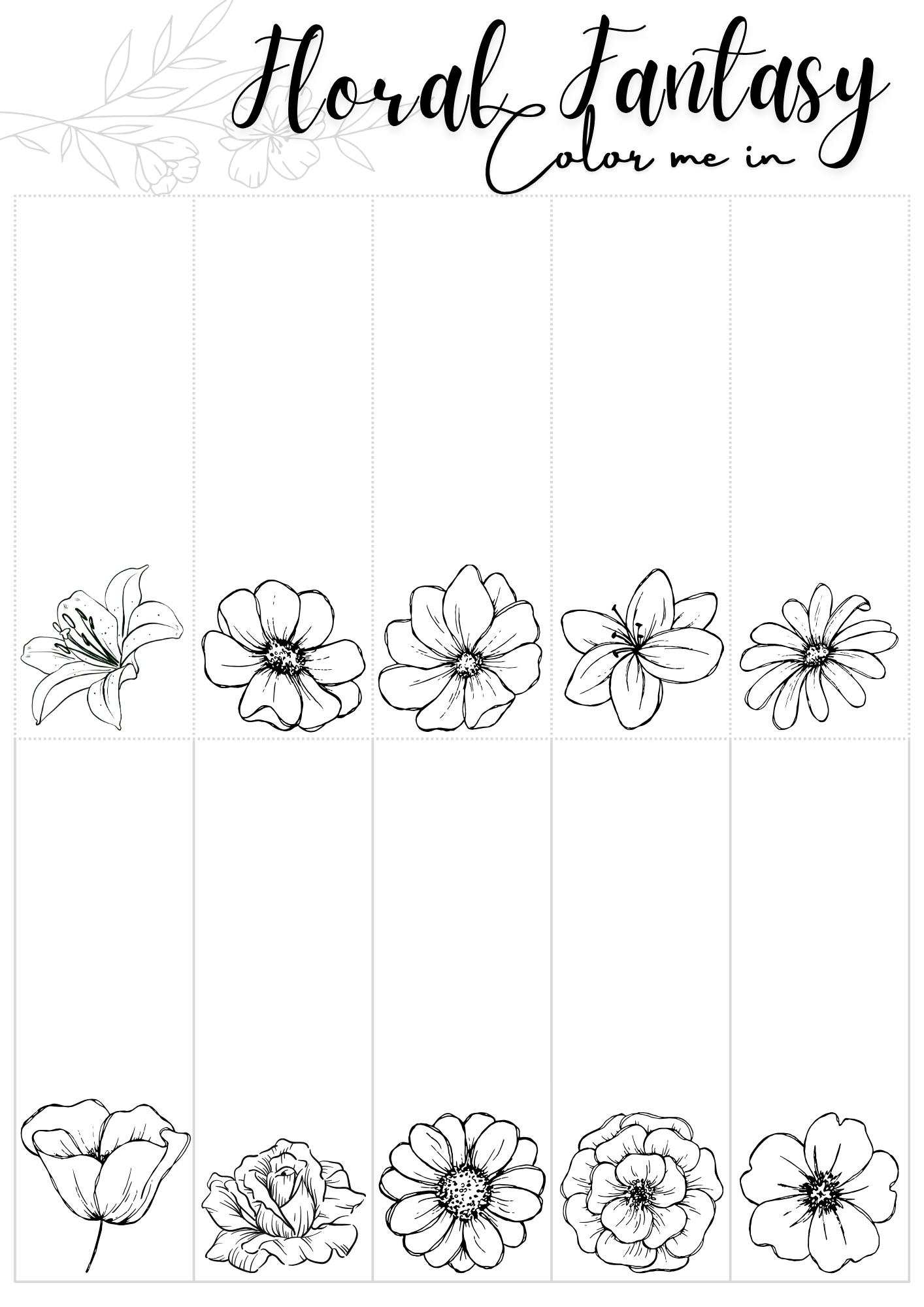 Floral Coloring Bookmarks: DIY Printable Flower Art (digital Download ...