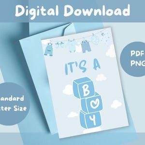 Baby Boy Card: Blue Stacking Blocks, Newborn Gift (PDF, PNG)