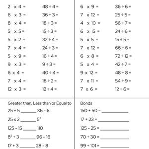 Mental math drill worksheet elementary printable teacher resource Multiplication timetables with square and cube numbers minimalist format