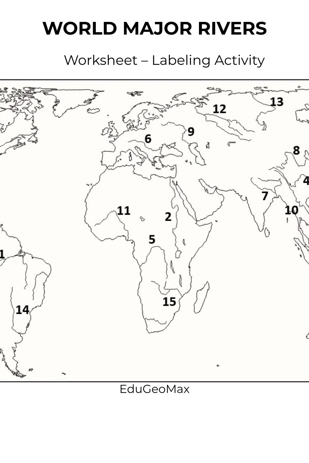 World Major Rivers Map Worksheet | Physical Geography Printable