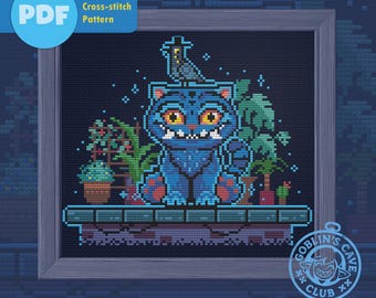 Derpy Tiger Cross Stitch Pattern • K-Pop Demon Hunters Inspired Blue Tiger • Kawaii Embroidery PDF